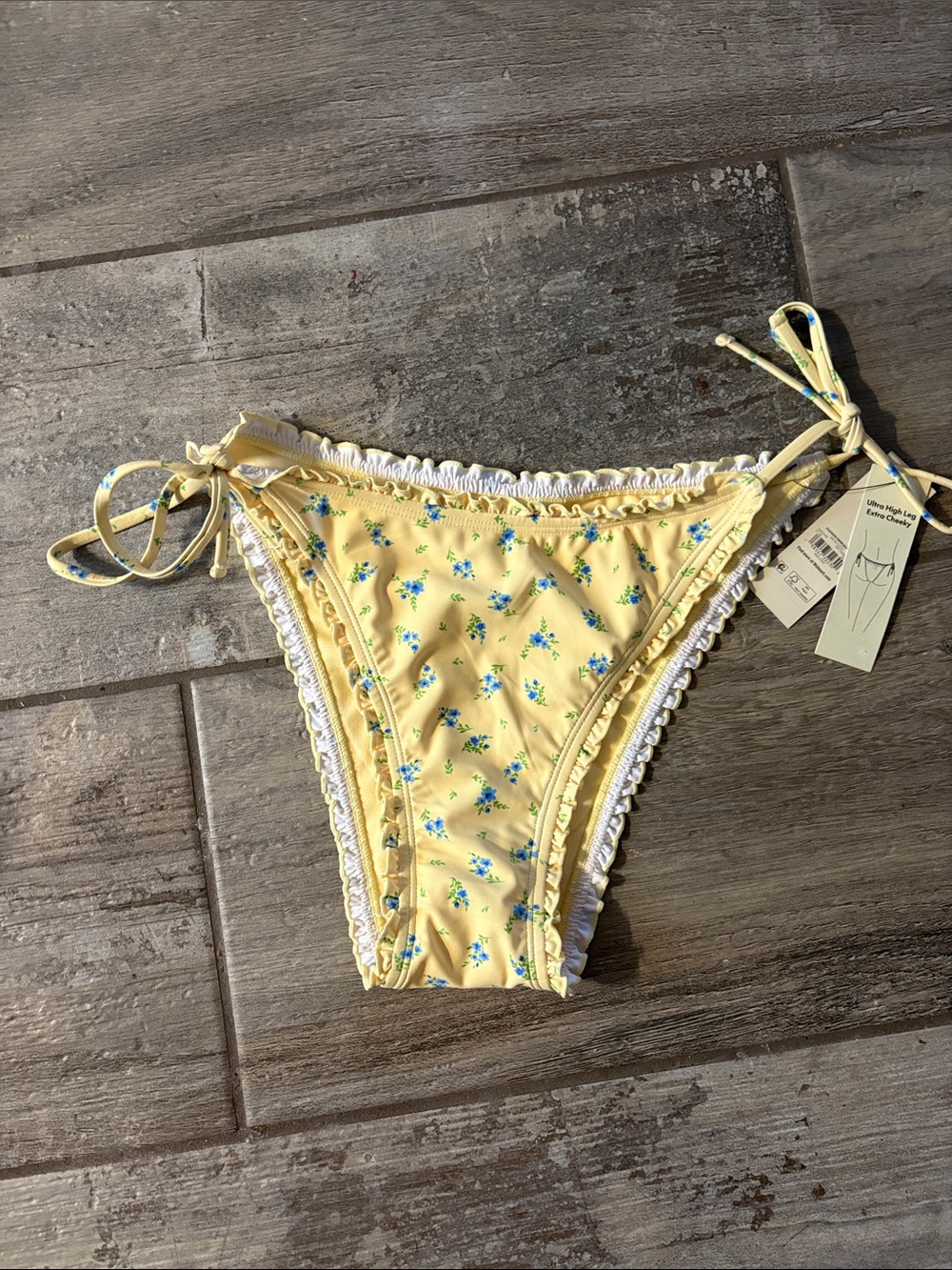 No Boundaries Yellow Floral Tie-Side Bikini Bottom